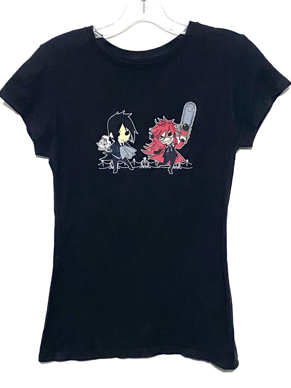 Black Butler Anime Chibi Graphic T Shirt Juniors L Black Gothic Kawaii Manga